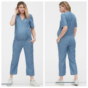GAP Maternity Blue Tencel Chambray Jumpsuit Large